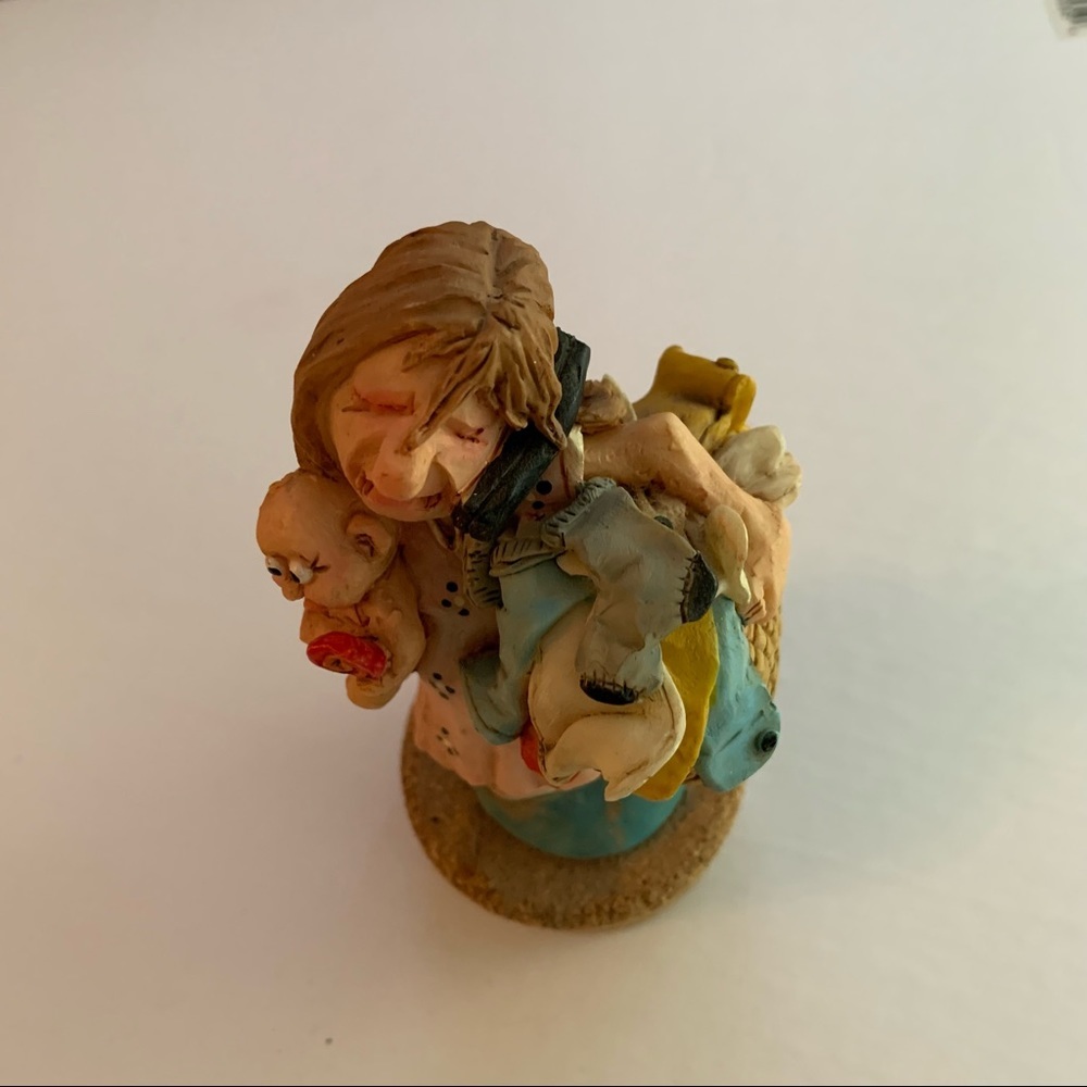 Woman Figurine Decor Doing Chores Multi-Tasking Laundry Child Phone 6”
